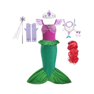 Imagem de Vestido de Princesa Ariel - Pequena Sereia - Manga Curta em Tule para 