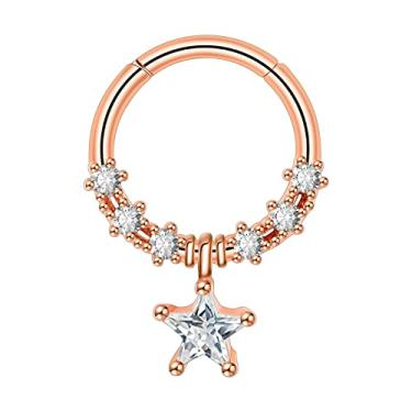 Imagem de YOFANST Septum Clicker Anel de segmento articulado de aço inoxidável 16G Opala Sol Lua Daith Cartilagem Heilx Brincos de nariz Argola, Metal, Zircônia cúbica