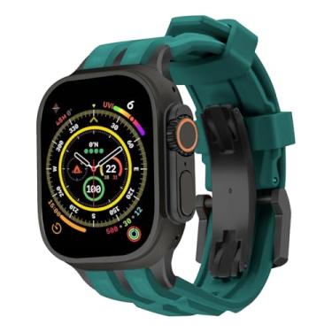 Imagem de RACINGPREMIUM ] Para AppleWatch Ultra1/2/S10/S9/S8/S7, design original belga, pulseira de fluoroelastômero de luxo AppleWatch, inoxidável/titânio (para AppleWatch44/45/46/49 mm, escuro · verde trilha)