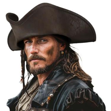 Imagem de HOMELEX Chapéu de pirata para mulheres e homens, acessório de fantasia de guerra revolucionária para adultos e bruxas, Marrom, 60