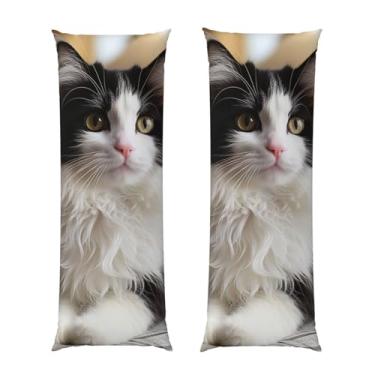 Imagem de Capa de travesseiro corporal com zíper oculto, fronha longa de microfibra macia e respirável para travesseiro corporal, capas de travesseiro de gatinho branco e preto para dormir presente para cama 50