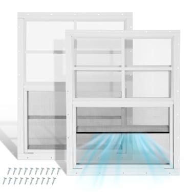 Imagem de Fancat Pacote com 2 janelas de galinheiro 45.7 cm x 58.4 cm com vidro temperado e tela de fibra de vidro, janela pequena para galinheiro, teatro, casa, garagem, celeiros (branco)