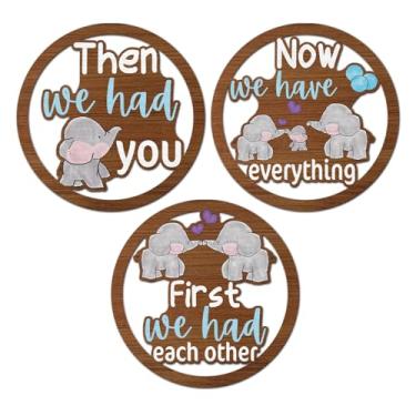 Imagem de KAlRNE Elephant family We Had Each Other Signs, imagens de elefante para quarto de bebê, conjunto de 3 (25,4 x 25,4 cm), placas de madeira para quarto de meninas e crianças