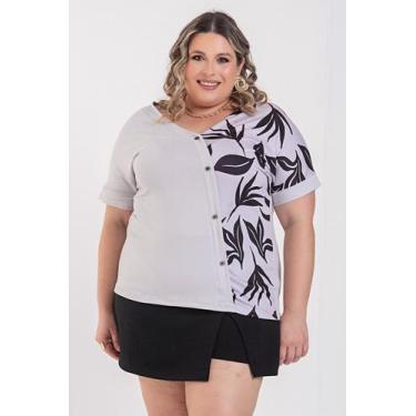 Imagem de Blusa Feminina Plus Size Malha Suede Detalhe Botão e Sublimado - Seren