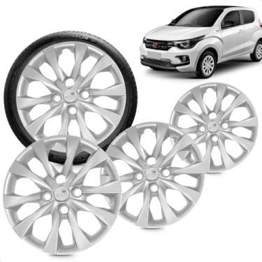 Imagem de Kit 4 Calotas Mobi 21 Aro 14 Prata Cubo Baixo Grid