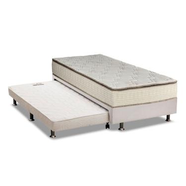 Imagem de Cama Box c/ Auxiliar Solteiro: Colchão Luckspuma Bonnel Montreal + Base CRC Courano Branco (88x188)