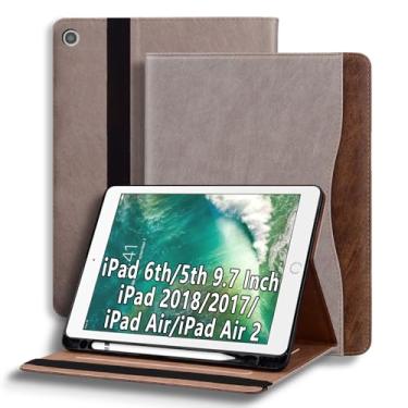 Imagem de TIPOYOROOS Capa para iPad 6ª/5ª geração, iPad de 9,7 polegadas, 2018/2017/iPad Air/iPad Air 2, capa inteligente com bolso e suporte para lápis, Apple iPad 9.7 Business PU com compartimento para cartão