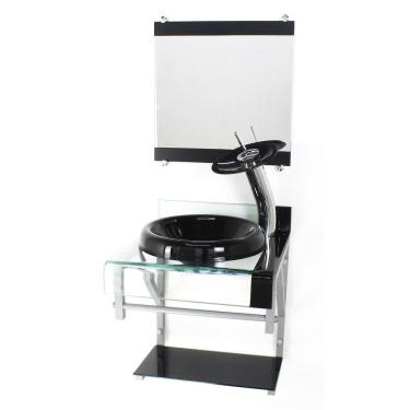 Imagem de Gabinete Vidro 40Cm Banheiro Curvado Duplo Pc Cuba Chapéu