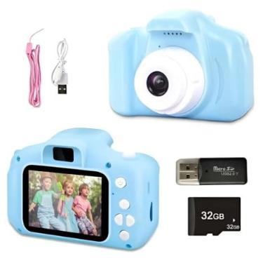 Imagem de Câmera Fotográfica Digital Hd Infantil Foto Vídeo Jogo 32gb (Azul)
