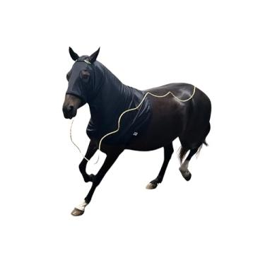 Imagem de Capuz de cavalo com zíper, elastano elástico para proteção de crina, capa de capuz respirável para preparação de espetáculos, protetor de tranças, cuidados elegantes sob o uso do cobertor, protetores