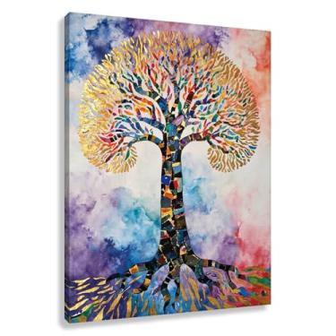 Imagem de Árvore da Vida Arte de parede Impressão em tela com fundo cósmico para decoração de sala de estar Fotos Pintura 75x100cmx1