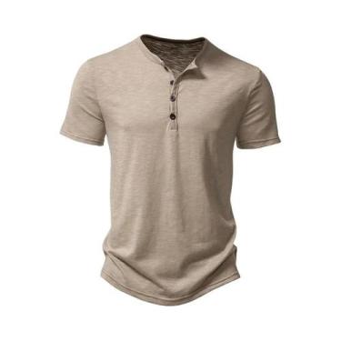 Imagem de Camiseta Henley Masculina Casual - Manga Curta, Gola Polo, Algodão Pre