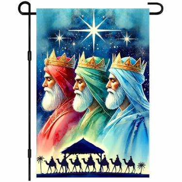 Imagem de BlissYard Bandeira de jardim de presépio de três magos 30 x 45 cm com estrela de Belém bandeira de quintal bandeira de Natal religiosa dupla face para gramado ou varanda