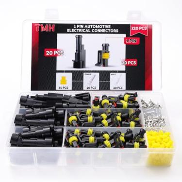 Imagem de TMH 120 peças 1 pino kit de conectores elétricos automotivos conectores de terminal de fio elétrico macho e fêmea automotivo para carro, caminhão, motocicleta, barco marítimo