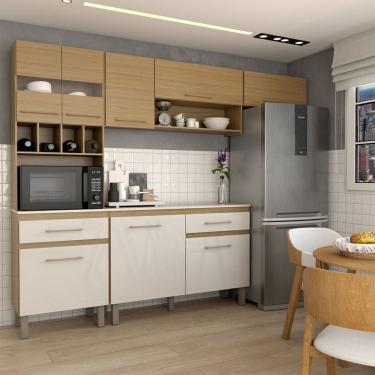 Imagem de Cozinha Completa Stewie 8 Portas 2 Gavetas com Vidro Ipê/Cristalo/Petra - Panorama Móveis