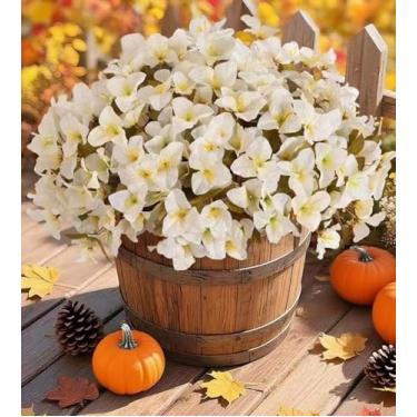Imagem de Flores artificiais de outono para ambientes externos, 4 pacotes de flores falsas de buganvílias resistentes a UV para ambientes externos, plantas falsas para plantar, pátio, varanda, janela, jardim