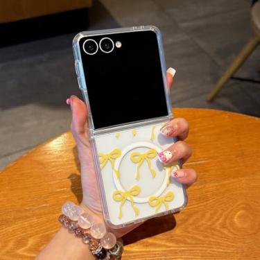 Imagem de UEEBAI Capa magnética para Samsung Galaxy Z Flip 7 5G, capa de arco compatível com MagSafe, capa estética fina sem fio, fita transparente, antiamarelamento, à prova de choque, capa protetora para