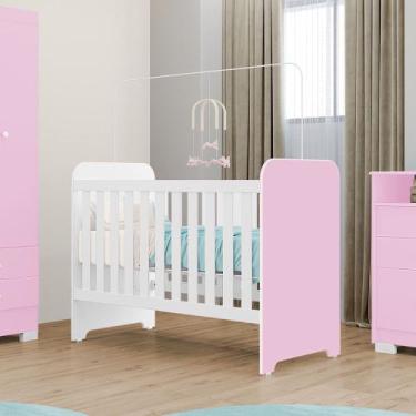 Imagem de Berço Tuboarte Otto 100% MDF Selo Inmetro, Branco Rosa Seco