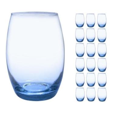 Imagem de Copo Vidro 450ml (Suco, água) BELLAGIO kit com 18 Azul - Casa Linda