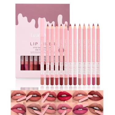 Imagem de Pakivs Conjunto de lápis delineador labial fosco, delineador labial cremoso à prova d'água, copo antiaderente de alta pigmentação, conjunto de lápis definidor de lábios volumosos, lápis labiais