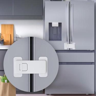 Imagem de Fechaduras de geladeira para crianças, trava de geladeira à prova de crianças, trava de porta de geladeira francesa para bebês, fechaduras de armário à prova de crianças com adesivo 3M sem furadeira