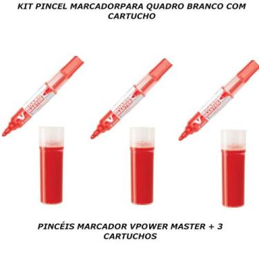 Imagem de Pincel marcador quadro branco 3 un com 3 cartuchos vermelho kit - PILO