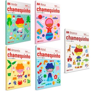 Imagem de Papel Sulfite 500 folhas Kit 5 Cores Uso Escolar Desenho Pintura Dobra
