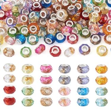 Imagem de KISSITTY 84 peças de contas europeias de furo grande transparente colorido facetado resina Rondelle berloques com núcleos para artesanato DIY canetas cobra corrente pulseira colar brinco joias fazendo