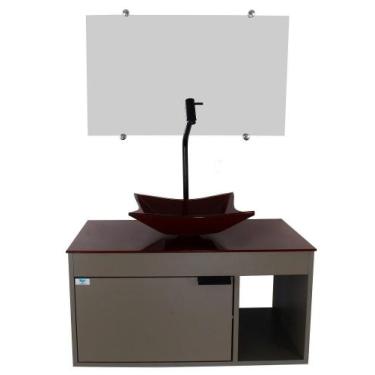 Imagem de Gabinete Armário Banheiro 60Cm Cuba Quadrada Vermelha - Cubas E Gabine