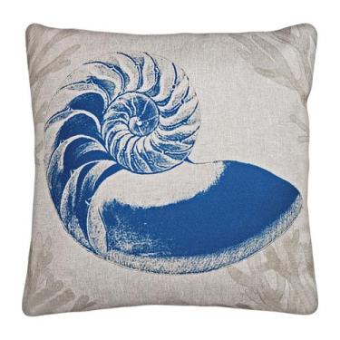Imagem de Capa de Almofada Linho Bege Estampa Concha Mar Pousada Praia - M3 Deco