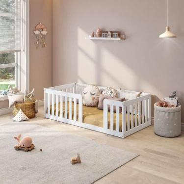 Imagem de Mini Cama Montessoriana Giulia Madeira Maciça com Grade Branco - Casat