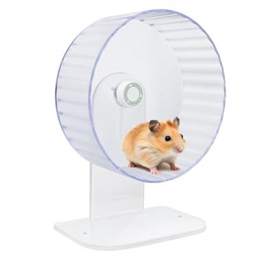 Imagem de BroPetAssistant Rodas de exercício silenciosas para hamster – totalmente transparentes, rodas de exercício de corrida com altura ajustável para vários animais pequenos (médio)