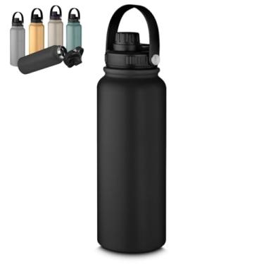 Imagem de Garrafa Térmica Parede Dupla 1,1L em Aço Inox com Alça – Mantém Bebidas Quentes ou Frias por até 16h – Tampa Rosqueável com Vedação de Silicone, LLAM Store (Preto)