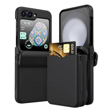 Imagem de Dobradiça completa de plástico com suporte para cartão capa de telefone para Samsung Galaxy Z Flip 6 5 4 3 Flip6 Flip5 Flip4 Flip3 5G Capa, preta, para Galaxy Z Flip5