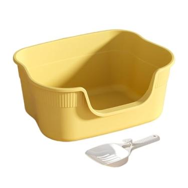 Imagem de Bothyi Caixa de areia aberta, semi-fechada, portátil, com laterais altas, para animais de estimação, caixa de areia, bacia de limpeza para gatos, para, Amarelo