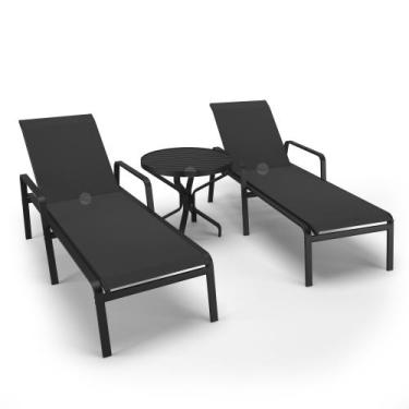 Imagem de Kit 2 Espreguiçadeiras 1 Mesinha Alumínio Preto Tela Preto - Aluv Móve