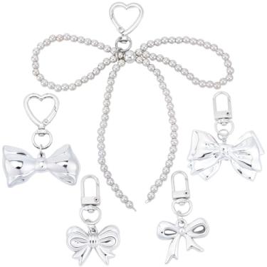 Imagem de Beebeecraft 5 peças 5 estilos chaveiro laço de plástico prateado laço laço gravata borboleta chaveiro chaveiro para bolsa bolsa mochila decoração feminina