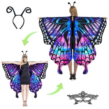 Imagem de Fantasia feminina de Halloween 2025 - fantasia de borboleta tamanho grande, asas de borboleta dupla face com máscara para adultos e adolescentes, Rs-azul rosa, Plus Size