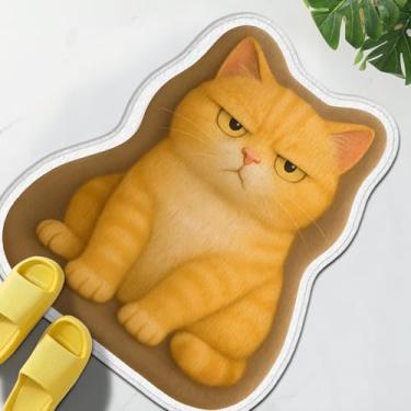 Imagem de TRYYN Tapete de banho adorável para gatos, design de gatinho laranja, tapete antiderrapante, tapetes macios e absorventes, capachos, decoração para amantes de animais de estimação, banheiro, quarto