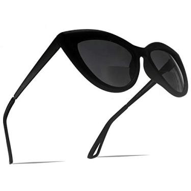Imagem de SAMBA SHADES Óculos de sol de leitura bifocais embutidos modernos óculos de sol olho de gato óculos de sol femininos grandes, Preto fosco, Large