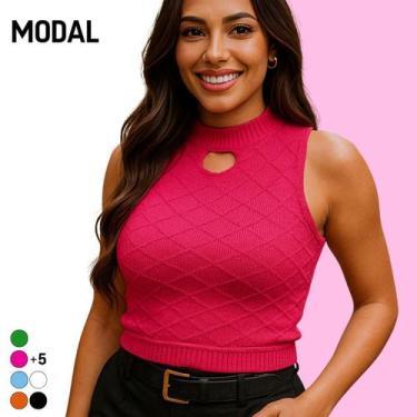 Imagem de Blusa Regata Cropped Feminino Tricot Modal Vazado Sem Manga - Vitrine 
