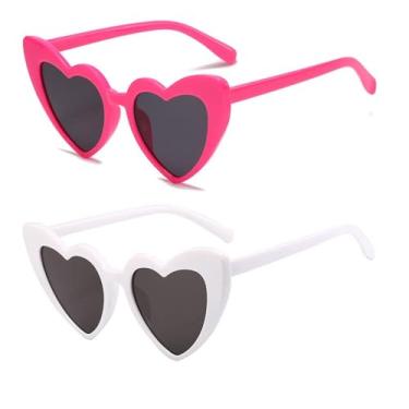 Imagem de Ridering Óculos de sol femininos modernos com coração, vintage, em forma de coração, olho de gato, estilo moderno, estilo retrô, Rosa vermelha + branco, One Size