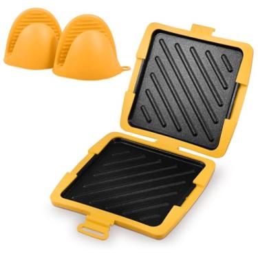 Imagem de Sanduicheira de silicone para micro-ondas, uniforme, aquecedor, micro-ondas, torrada, assadeira com clipe de mão de silicone, antiaderente, torradeira, fácil acesso para casa (laranja)