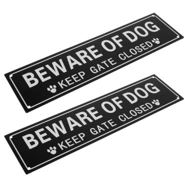Imagem de Beware of Dog Keep Gate Closed Sign, (pacote com 2) autoadesivo, Beware of Dog Signs para cerca, 23 x 7,6 cm para porta ou parede de casa, metal de alumínio canta para ambientes internos e externos