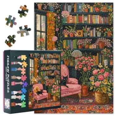 Imagem de Puzzles for Adults 1000 Piece Study Room Puzzle, Cat Flower Bookshelf Challenging Puzzles, Warm Study Room Puzzle Gift for Home Wall Decor, Thick Pieces Durable DIY Crafts(50.5x70.5cm)