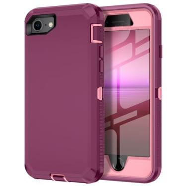 Imagem de I-HONVA Capa para iPhone SE 2022/2020/3rd/2rd, capa protetora de tela integrada à prova de choque à prova de poeira/queda, 3 em 1, capa resistente e robusta para Apple iPhone SE 2022/2020, roxa