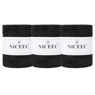 Imagem de NICEEC 3 novelos de fio de papel para crochê - Croceht fácil, fio de ráfia para chapéu de sol e decoração de casa DIY (total de 473 g/786 m) - Preto