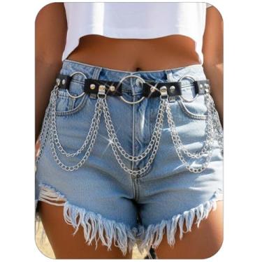 Imagem de COSYDAYS Cinto de couro preto em camadas punk barriga gótico acessórios corporais para mulheres, Free Size, Couro, Sem Pedra Preciosa