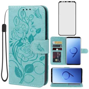 Imagem de Vavies Capa para Galaxy S9 Plus, capa carteira para Samsung S9 Plus G965U com protetor de tela de vidro temperado, capa de couro floral com suporte para cartão de crédito para Samsung Galaxy S9 Plus