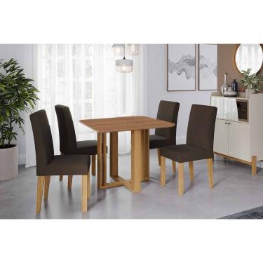 Imagem de Conjunto: Mesa de Cozinha Flora Tampo Madeirado 95x95cm e 4 Cadeiras Maia Cinamomo - Cinamomo/Suede Mascavo Chocolate - Cimol